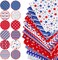 12 Pcs Patriotic Cotton Fabric Bundles 10 x 10 Inch Star Firework Fabric Squares 4th of July Sewing Fabrics for 250th Anniversary Independence Day Party Decor DIY Crafts